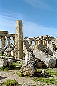 Selinunte the temple hill. Temple ruins crushed to the ground, like a fantastic work of art 